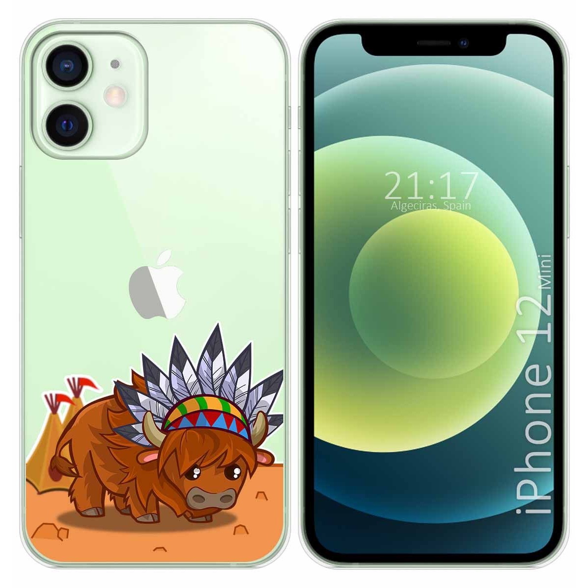 Funda Gel Transparente para Iphone 12 Mini (5.4) diseño Bufalo Dibujos
