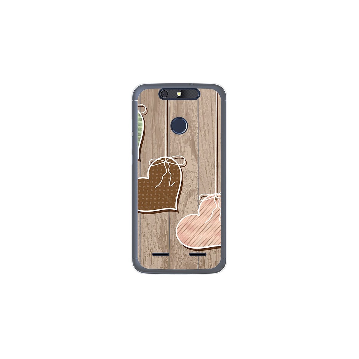 Funda Gel Tpu para Zte Blade V8 Lite Diseño Corazones Madera Dibujos