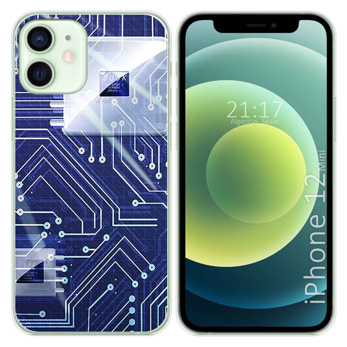Funda Gel Tpu para Iphone 12 Mini (5.4) diseño Circuito Dibujos