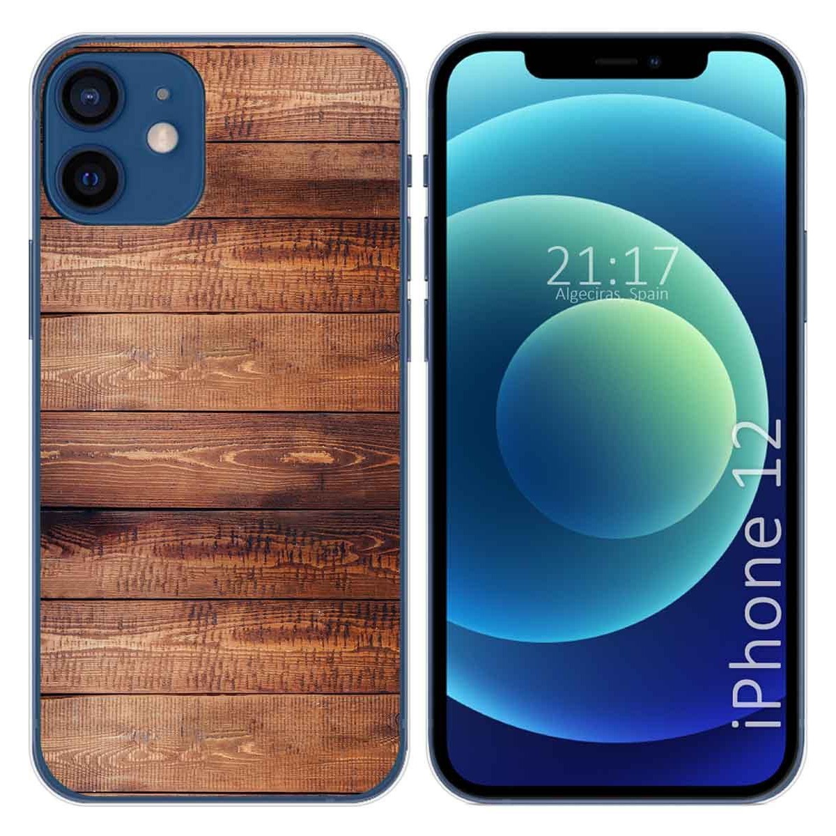 Funda Gel Tpu para Iphone 12 / 12 Pro (6.1) diseño Madera 02 Dibujos