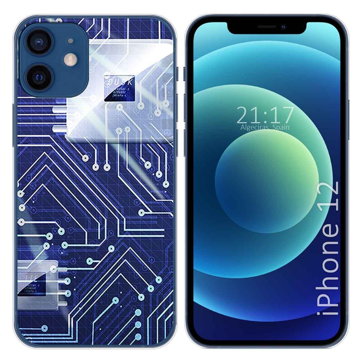 Funda Gel Tpu para Iphone 12 / 12 Pro (6.1) diseño Circuito Dibujos