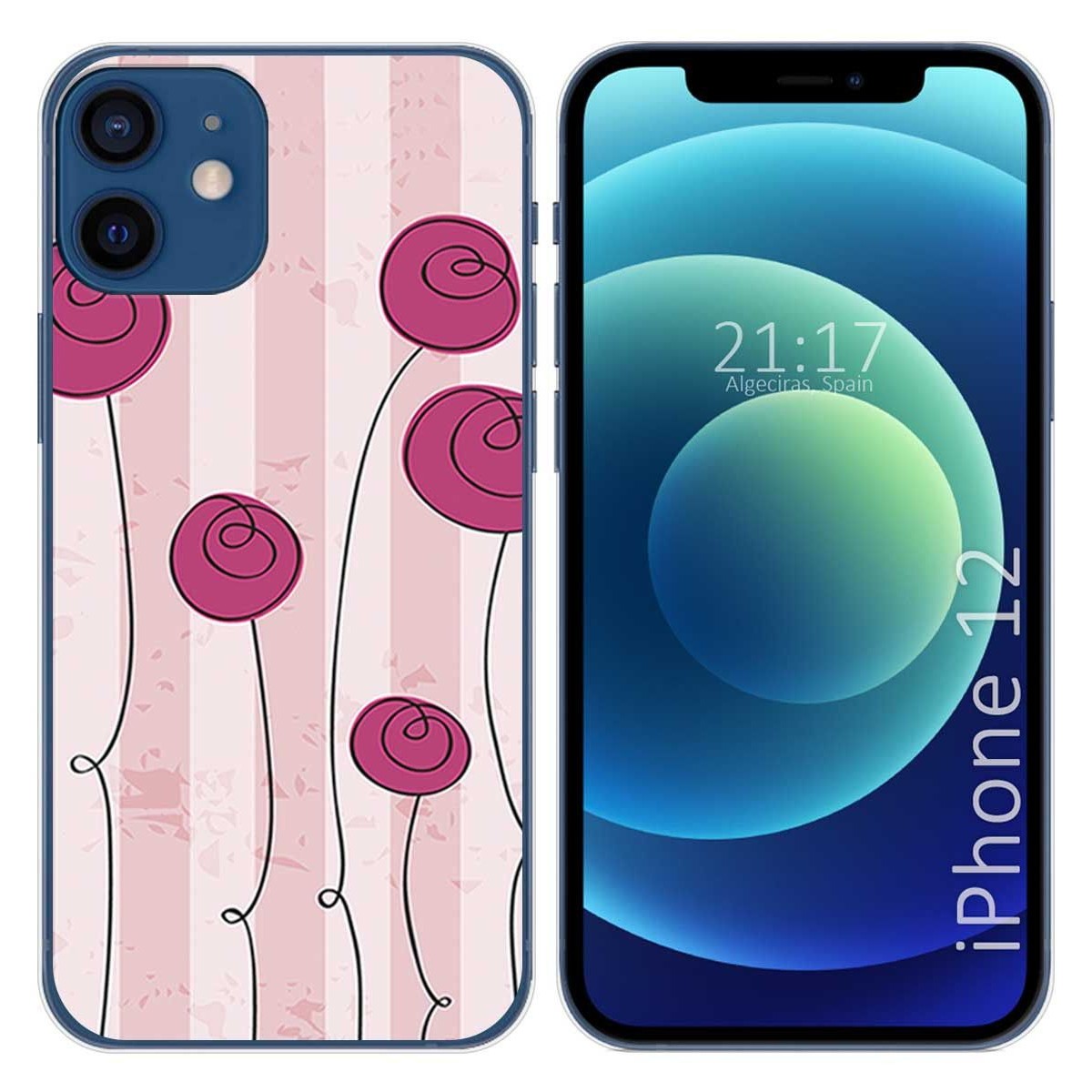 Funda Gel Tpu para Iphone 12 / 12 Pro (6.1) diseño Flores Vintage Dibujos