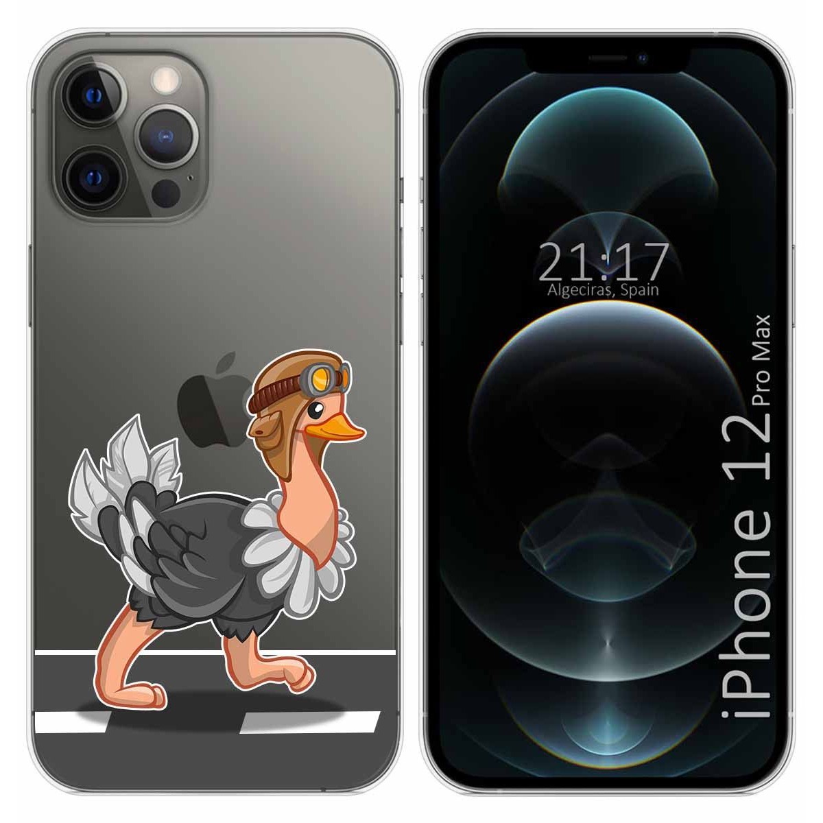 Funda Gel Transparente para Iphone 12 Pro Max (6.7) diseño Avestruz Dibujos