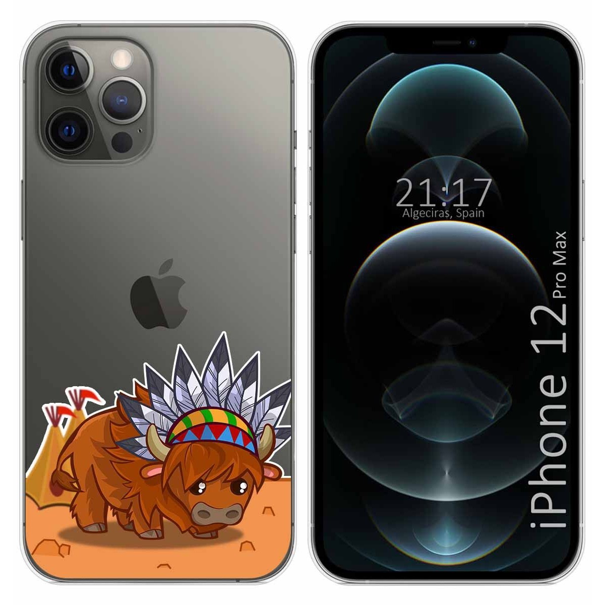 Funda Gel Transparente para Iphone 12 Pro Max (6.7) diseño Bufalo Dibujos