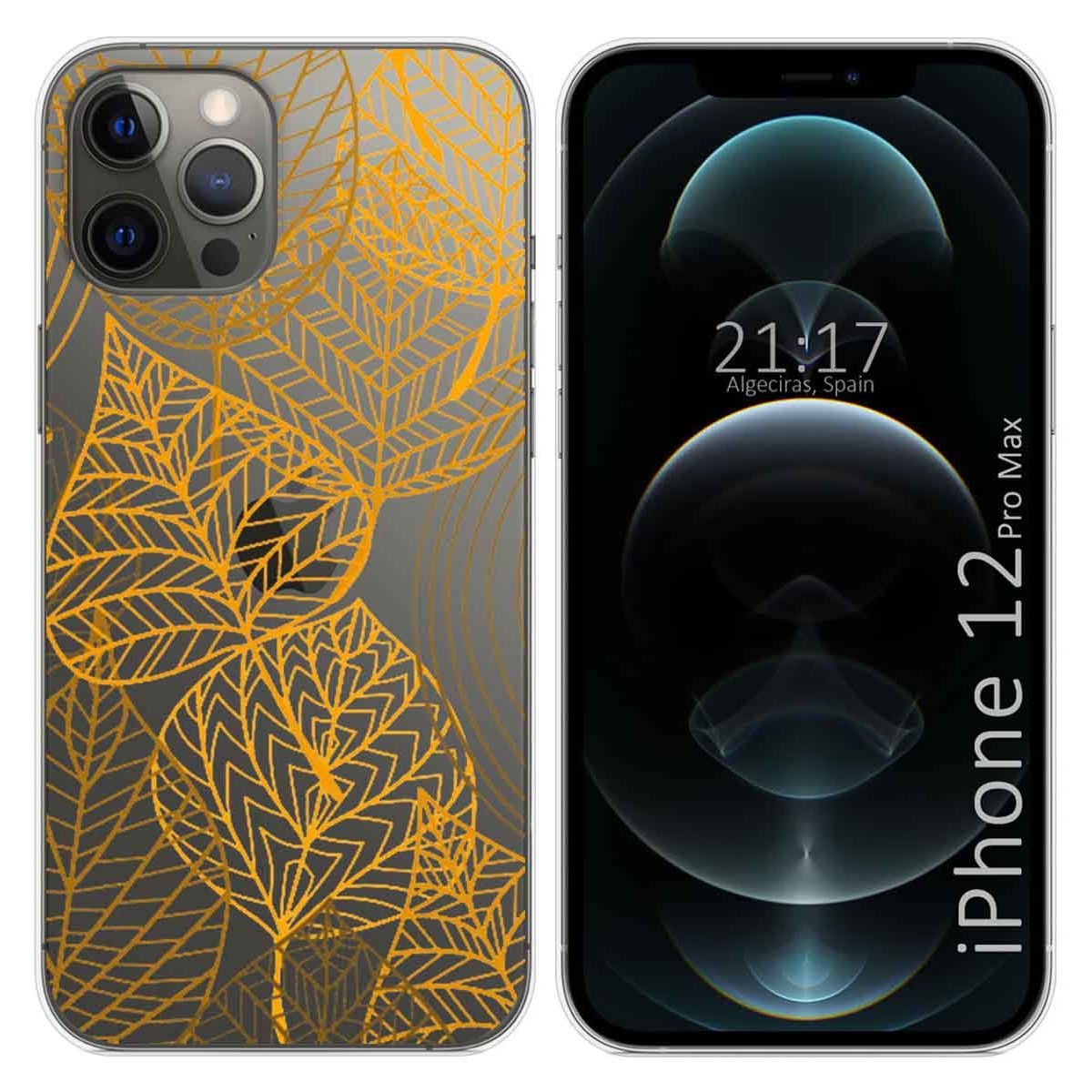 Funda Gel Transparente para Iphone 12 Pro Max (6.7) diseño Hojas Dibujos