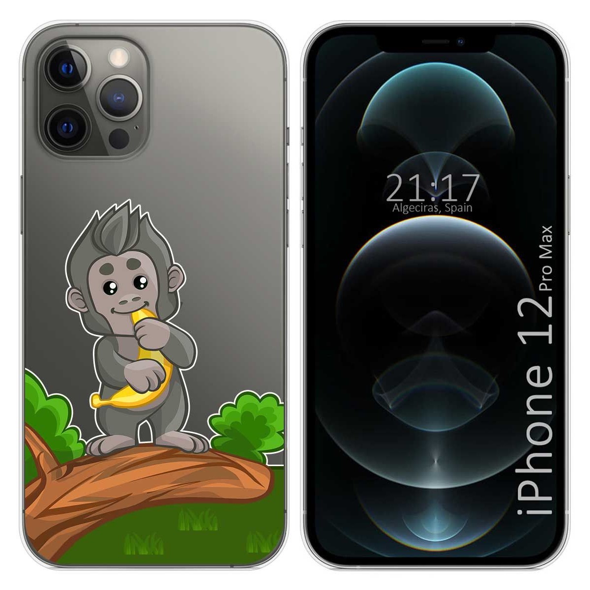 Funda Gel Transparente para Iphone 12 Pro Max (6.7) diseño Mono Dibujos