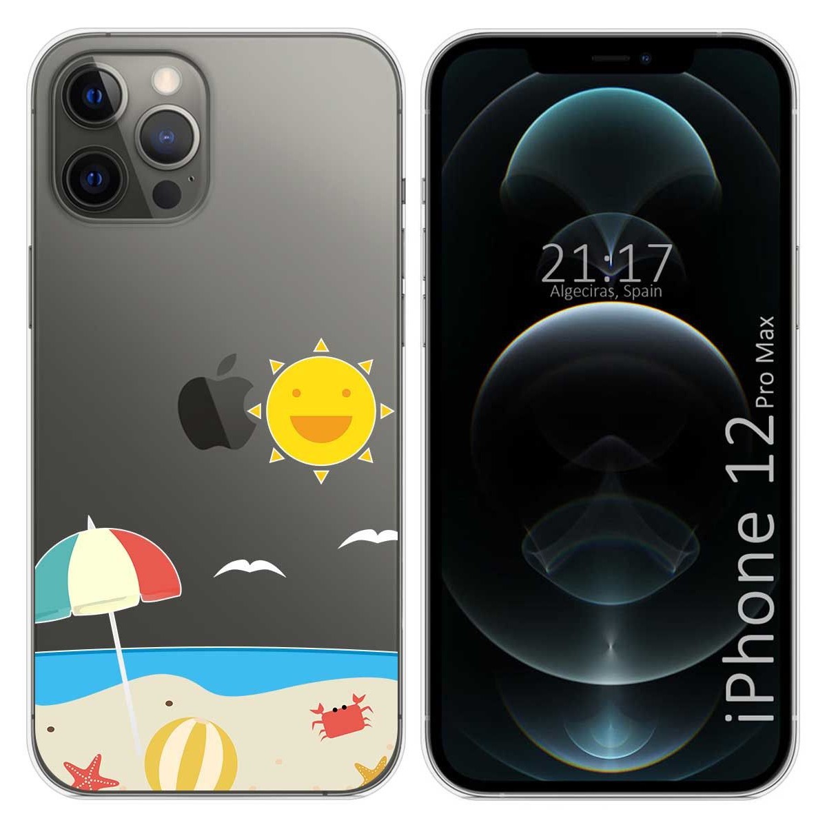 Funda Gel Transparente para Iphone 12 Pro Max (6.7) diseño Playa Dibujos