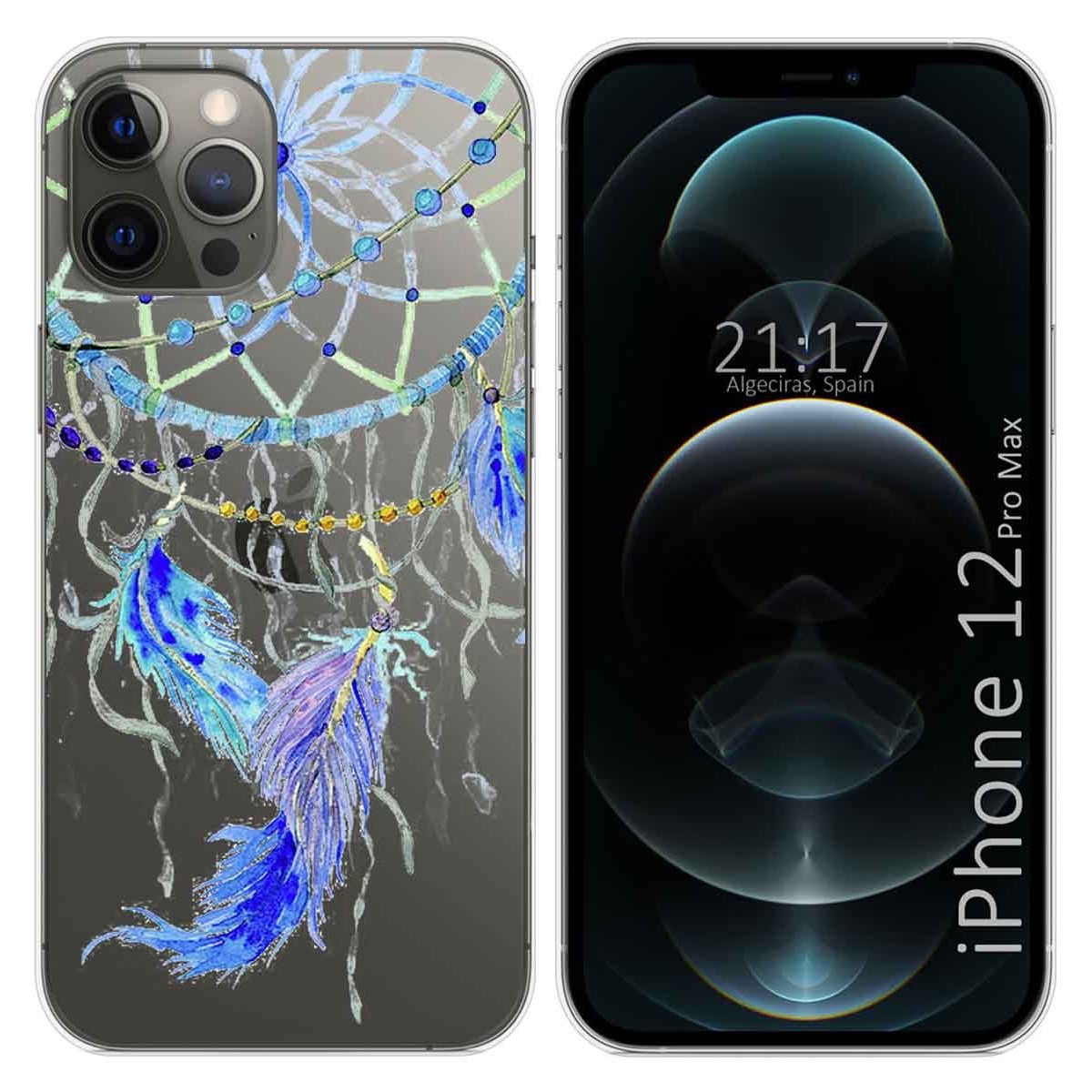Funda Gel Transparente para Iphone 12 Pro Max (6.7) diseño Plumas Dibujos