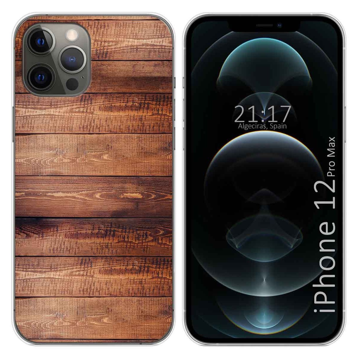 Funda Gel Tpu para Iphone 12 Pro Max (6.7) diseño Madera 02 Dibujos