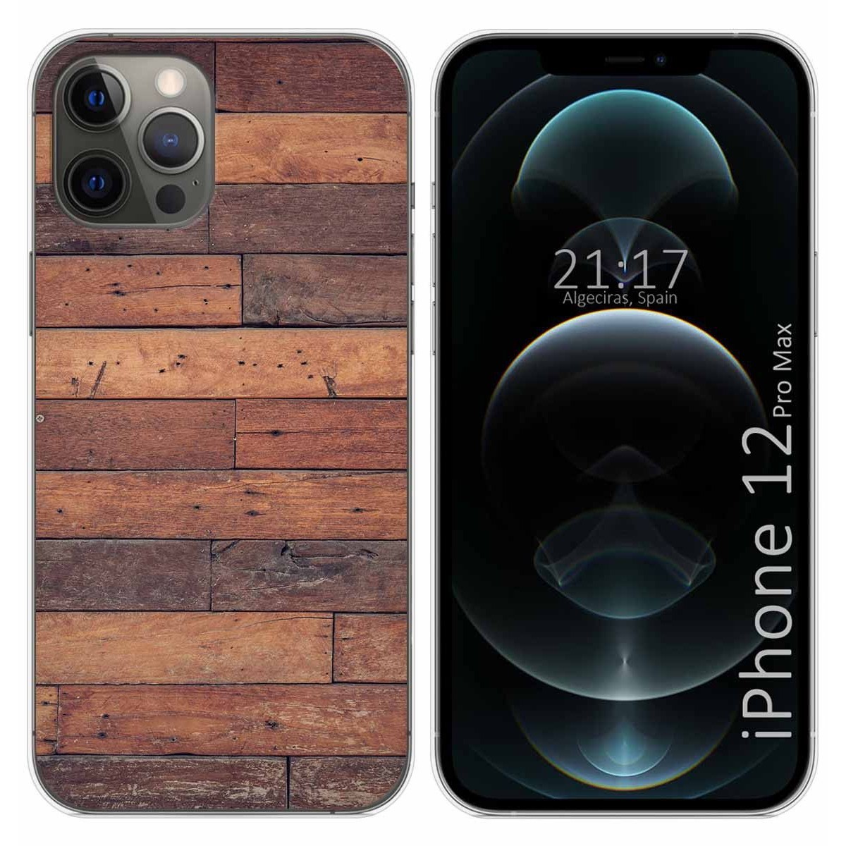 Funda Gel Tpu para Iphone 12 Pro Max (6.7) diseño Madera 03 Dibujos