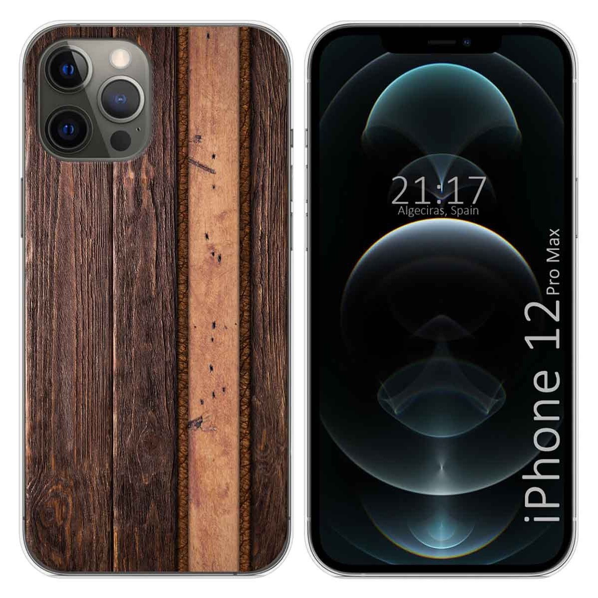 Funda Gel Tpu para Iphone 12 Pro Max (6.7) diseño Madera 05 Dibujos