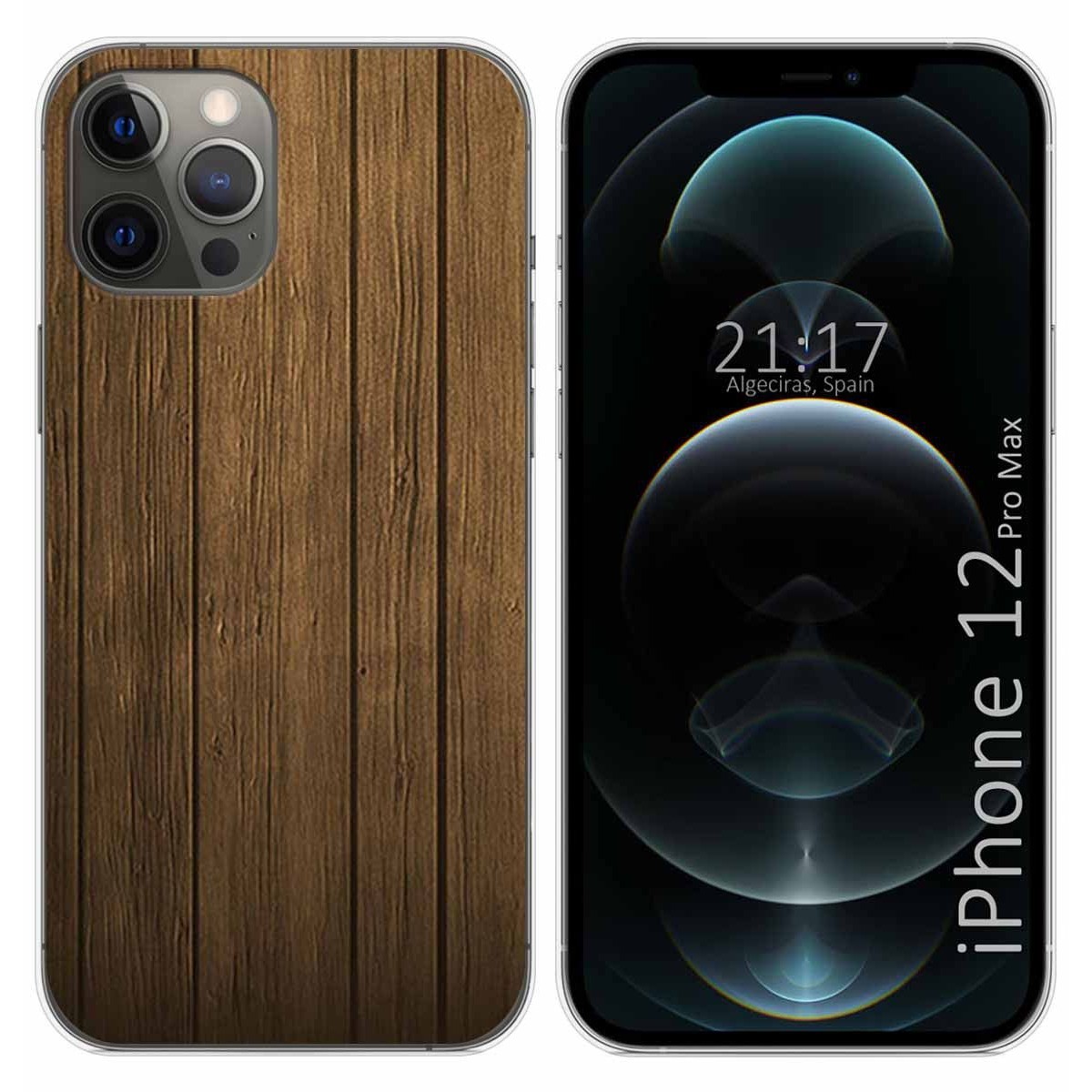 Funda Gel Tpu para Iphone 12 Pro Max (6.7) diseño Madera Dibujos