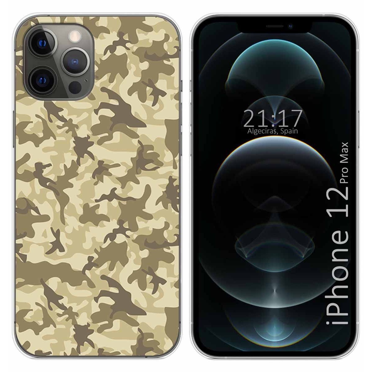 Funda Gel Tpu para Iphone 12 Pro Max (6.7) diseño Sand Camuflaje Dibujos