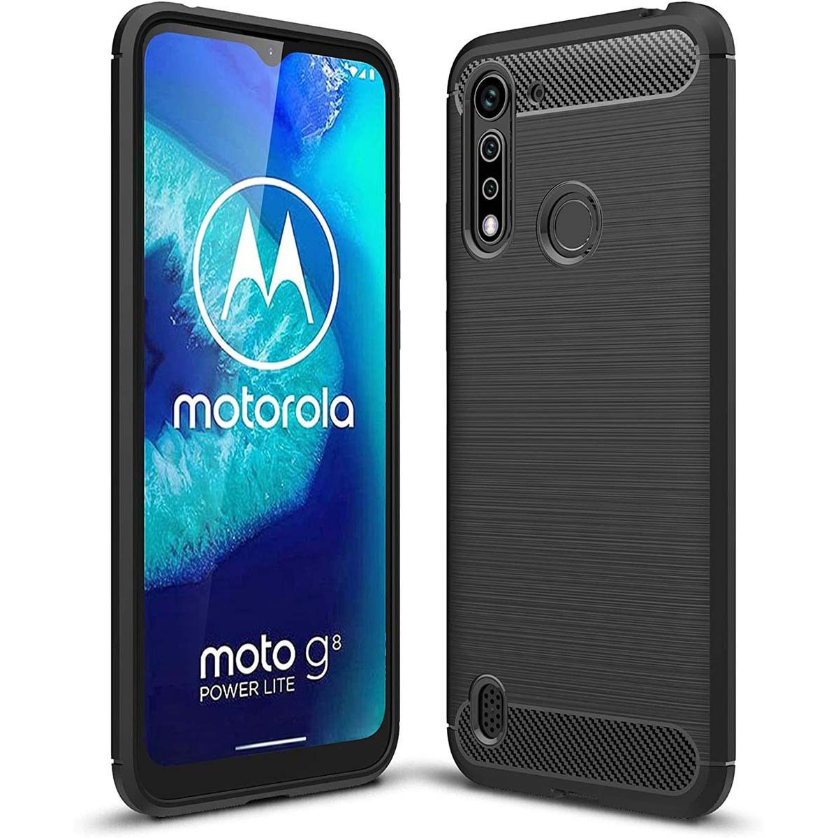 Funda Gel Tpu Tipo Carbon Negra para Motorola Moto G8 Power Lite
