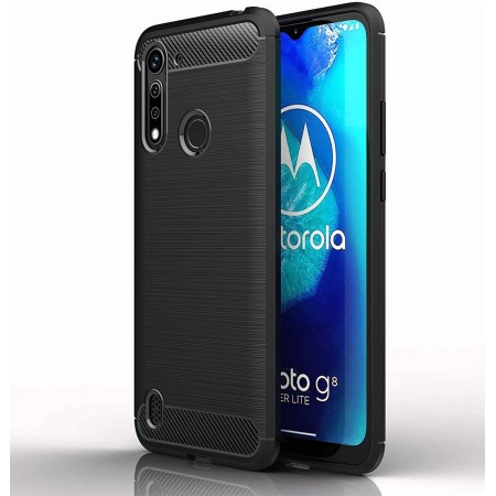 Funda Gel Tpu Tipo Carbon Negra para Motorola Moto G8 Power Lite
