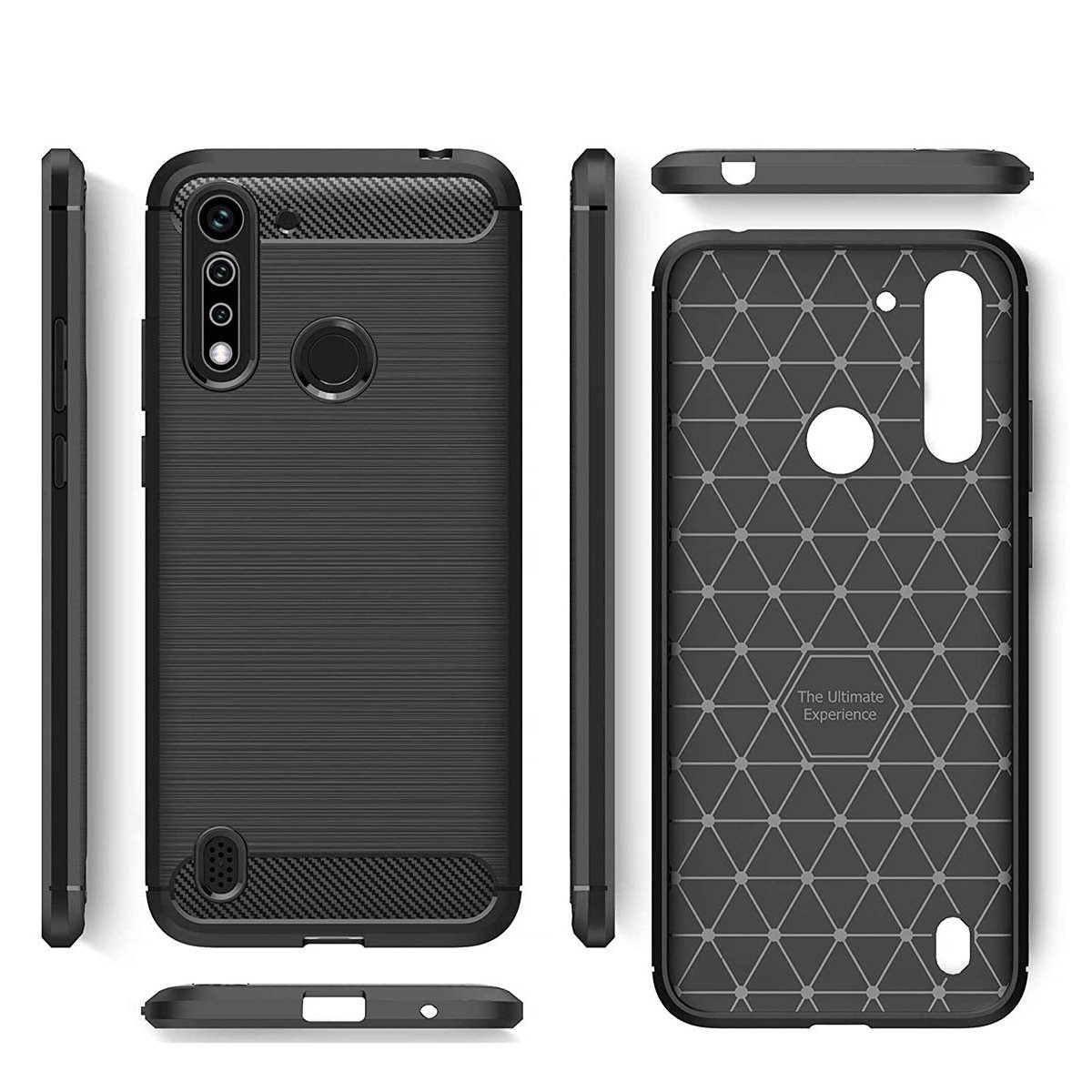 Funda Gel Tpu Tipo Carbon Negra para Motorola Moto G8 Power Lite