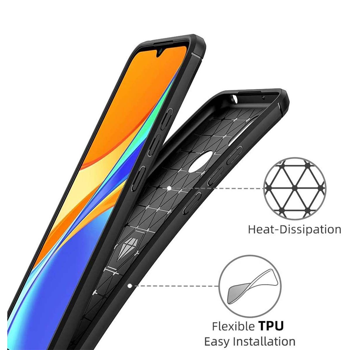 Funda Gel Tpu Tipo Carbon Negra para Xiaomi Redmi 9C