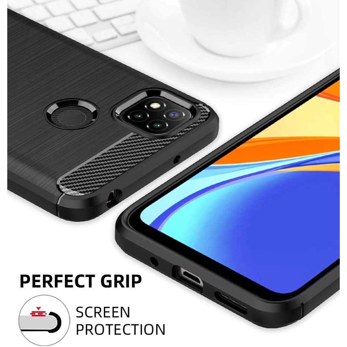 Funda Gel Tpu Tipo Carbon Negra para Xiaomi Redmi 9C