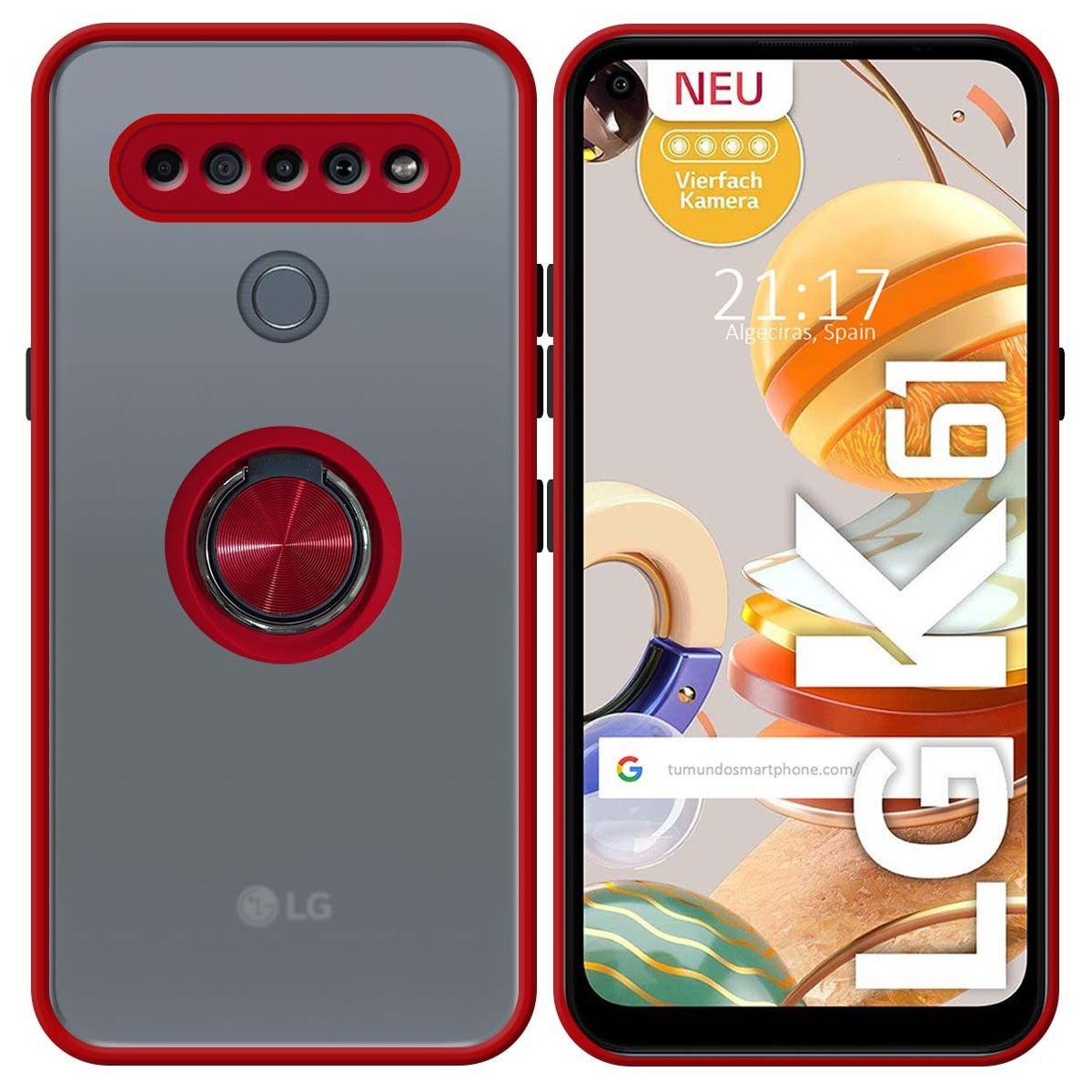 Funda Mate con Borde Rojo y Anillo Giratorio 360 para Lg K61