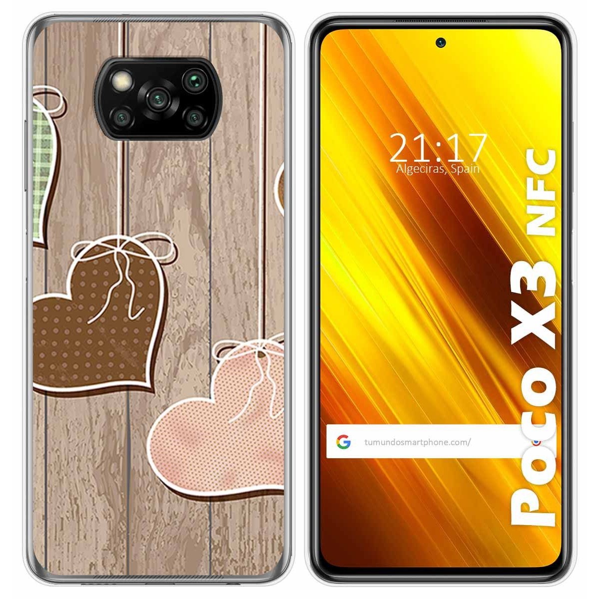 Funda Gel Tpu para Xiaomi POCO X3 NFC / X3 PRO diseño Corazones Madera Dibujos