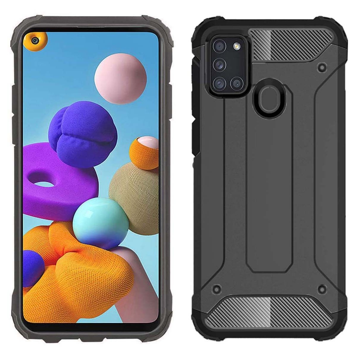 Funda Tipo Hybrid Tough Armor (Pc+Tpu) Negra para  Samsung Galaxy A21s
