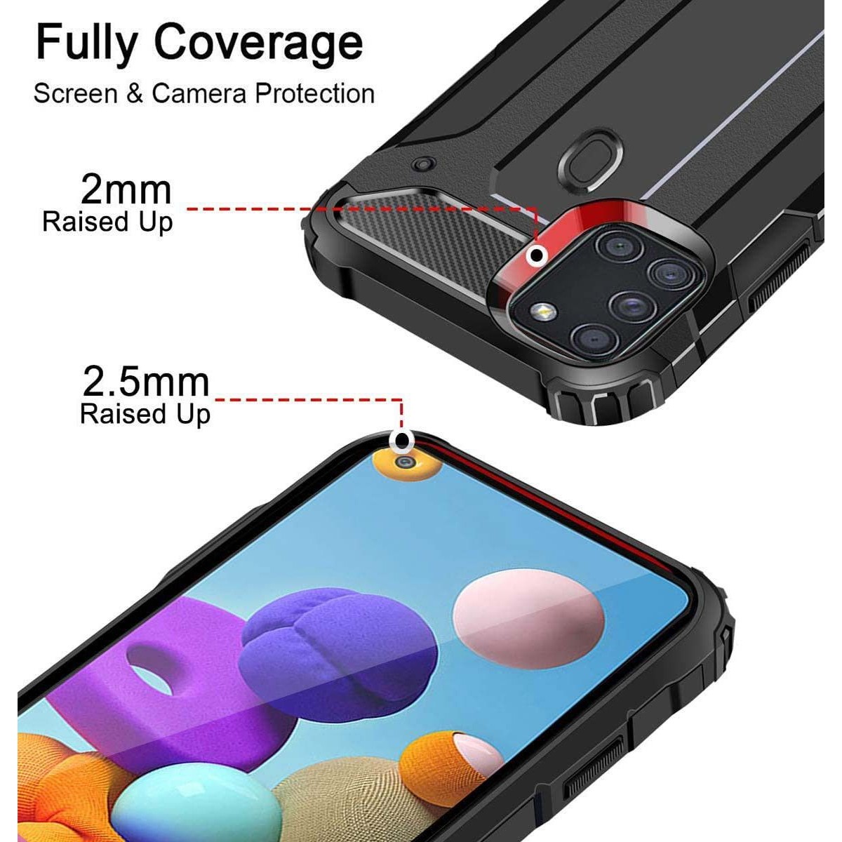 Funda Tipo Hybrid Tough Armor (Pc+Tpu) Negra para  Samsung Galaxy A21s