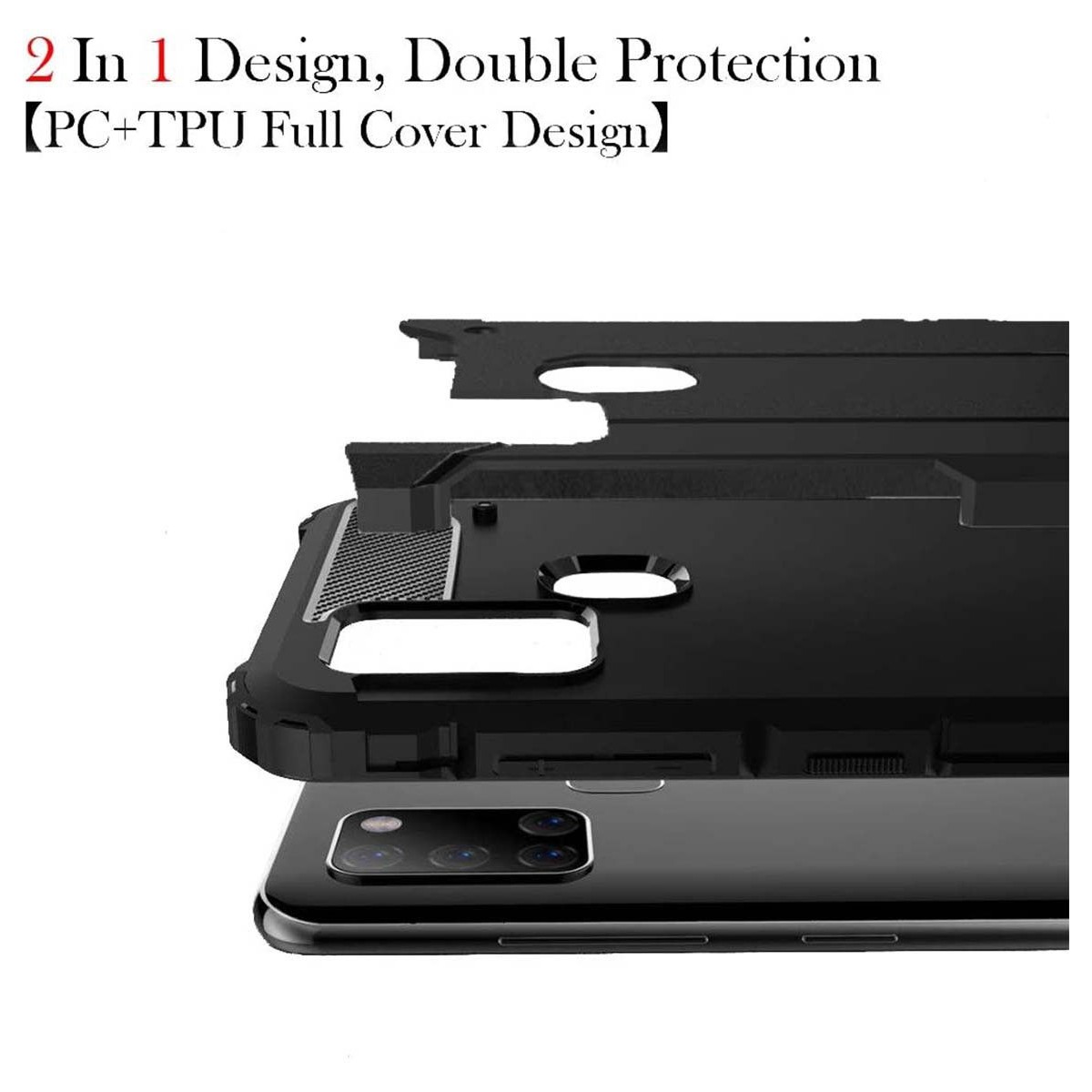 Funda Tipo Hybrid Tough Armor (Pc+Tpu) Negra para  Samsung Galaxy A21s