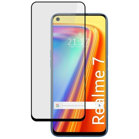 Protector Cristal Templado Completo 5D Full Glue Negro para Realme 7 Vidrio