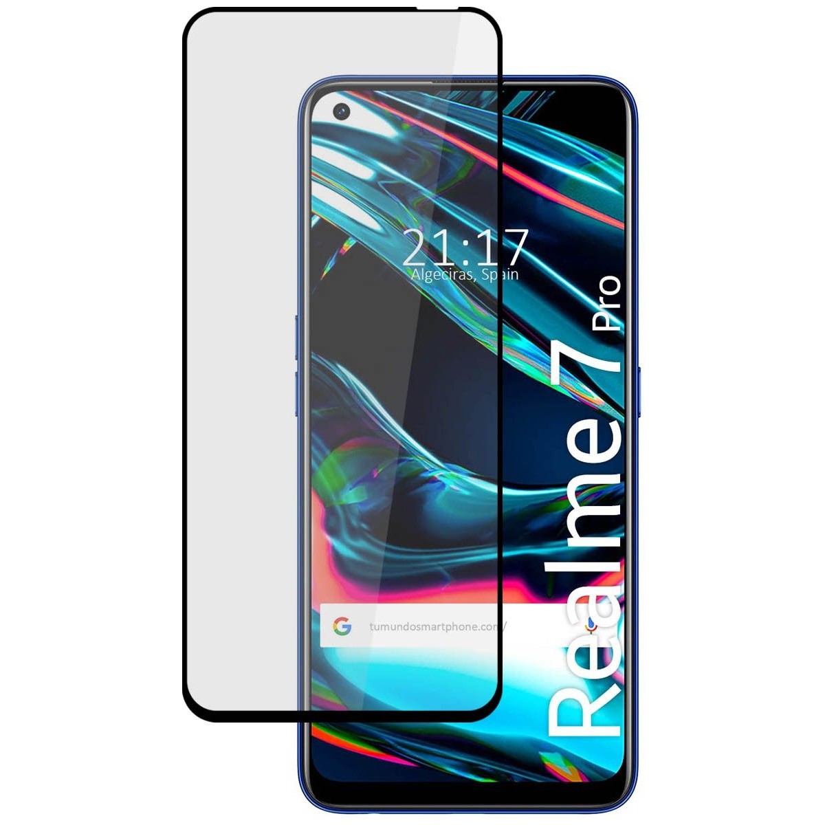 Protector Cristal Templado Completo 5D Full Glue Negro para Realme 7 Pro Vidrio