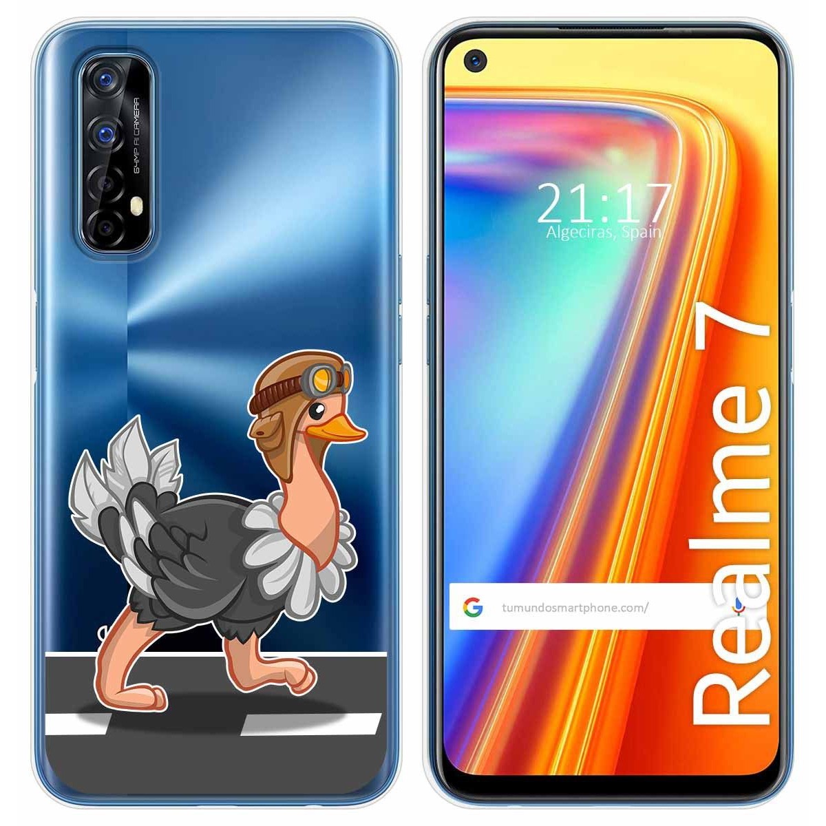 Funda Gel Transparente para Realme 7 diseño Avestruz Dibujos