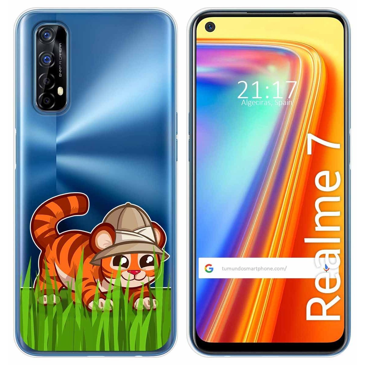 Funda Gel Transparente para Realme 7 diseño Tigre Dibujos