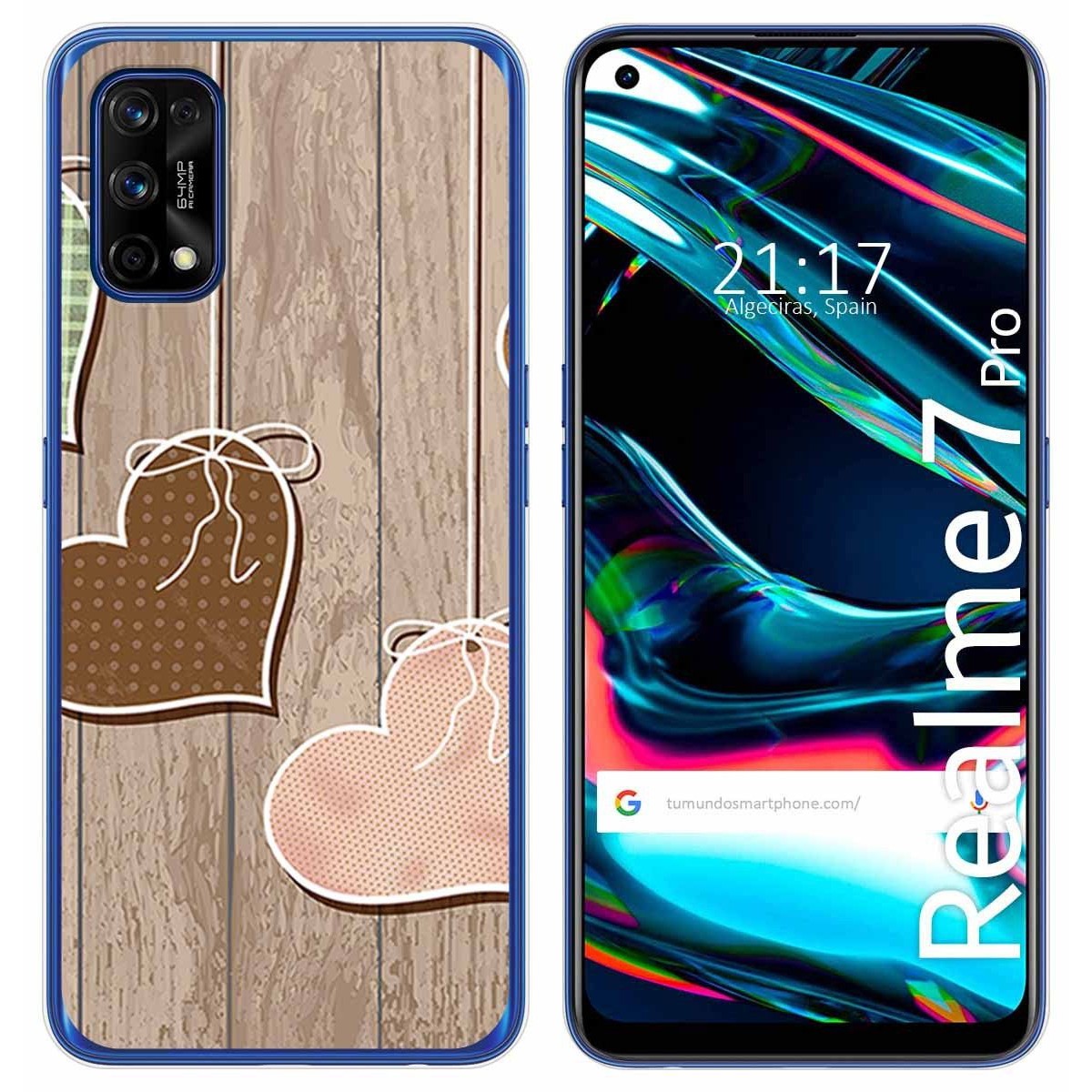 Funda Gel Tpu para Realme 7 Pro diseño Corazones Madera Dibujos