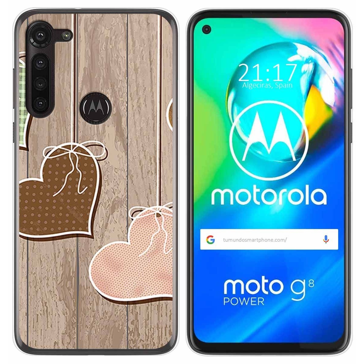 Funda Gel Tpu para Motorola Moto G8 Power diseño Corazones Madera Dibujos