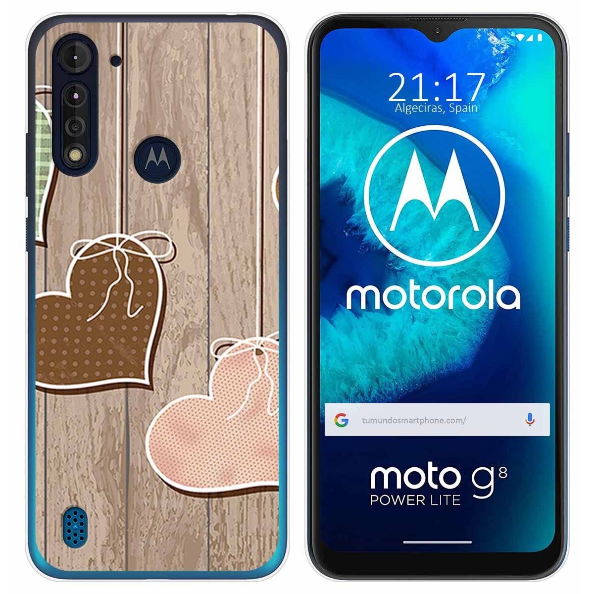 Funda Gel Tpu para Motorola Moto G8 Power Lite diseño Corazones Madera Dibujos