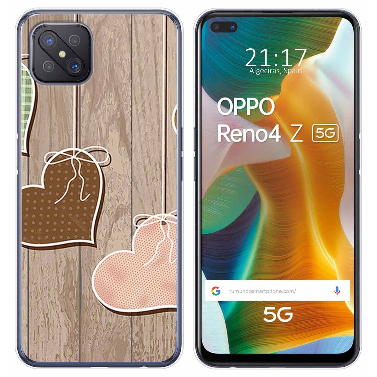 Funda Gel Tpu para Oppo Reno 4Z 5G diseño Corazones Madera Dibujos