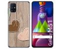 Funda Gel Tpu para Samsung Galaxy M51 diseño Corazones Madera Dibujos