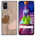 Funda Gel Tpu para Samsung Galaxy M51 diseño Corazones Madera Dibujos