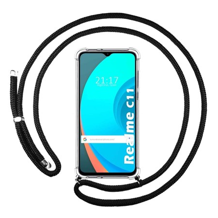 Funda Colgante Transparente para Realme C11 con Cordon Negro