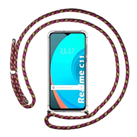 Funda Colgante Transparente para Realme C11 con Cordon Rosa / Dorado