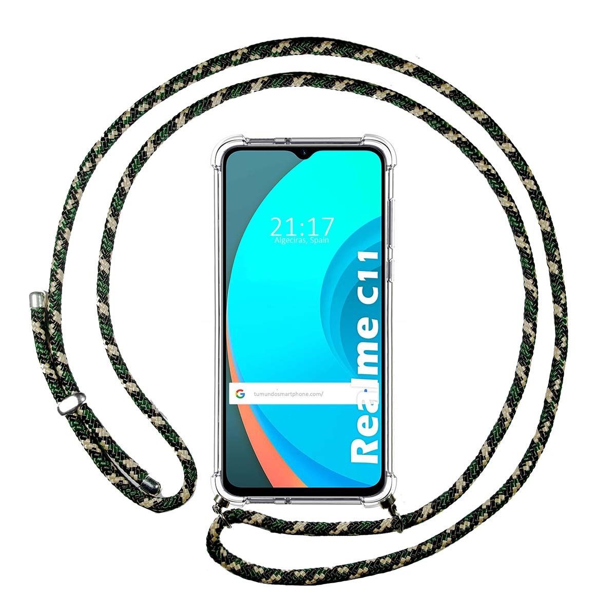 Funda Colgante Transparente para Realme C11 con Cordon Verde / Dorado