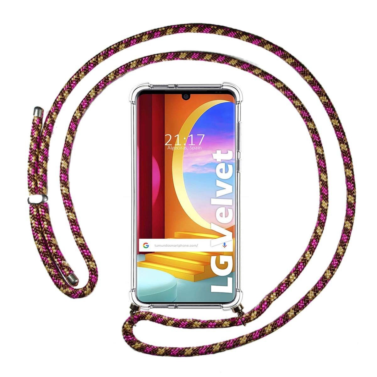 Funda Colgante Transparente para Lg Velvet 5G con Cordon Rosa / Dorado