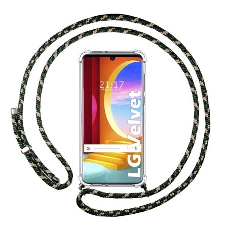 Funda Colgante Transparente para Lg Velvet 5G con Cordon Verde / Dorado
