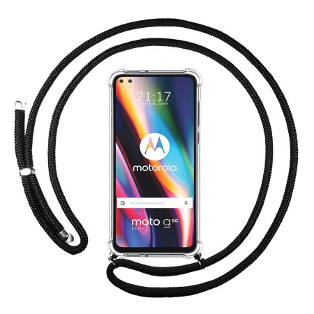 Funda Colgante Transparente para Motorola Moto G 5G Plus con Cordon Negro