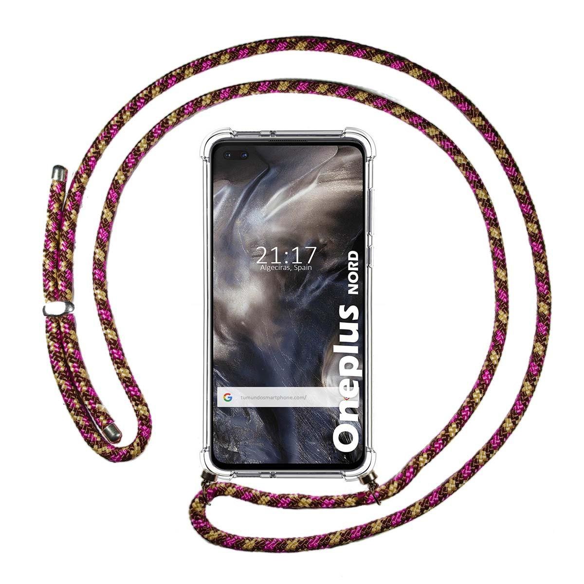 Funda Colgante Transparente para OnePlus Nord con Cordon Rosa / Dorado