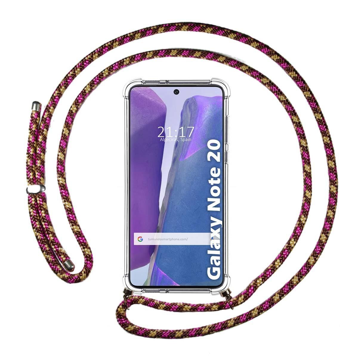 Funda Colgante Transparente para Samsung Galaxy Note 20 con Cordon Rosa / Dorado
