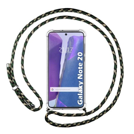 Funda Colgante Transparente para Samsung Galaxy Note 20 con Cordon Verde / Dorado