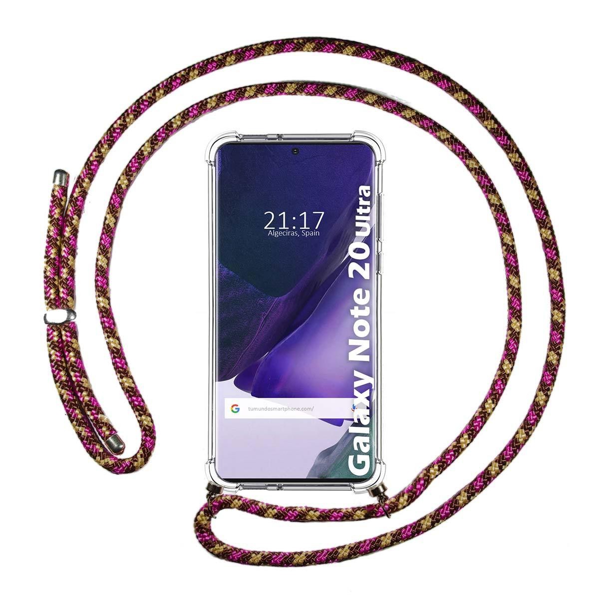 Funda Colgante Transparente para Samsung Galaxy Note 20 Ultra con Cordon Rosa / Dorado