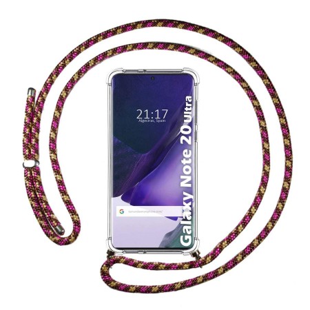 Funda Colgante Transparente para Samsung Galaxy Note 20 Ultra con Cordon Rosa / Dorado