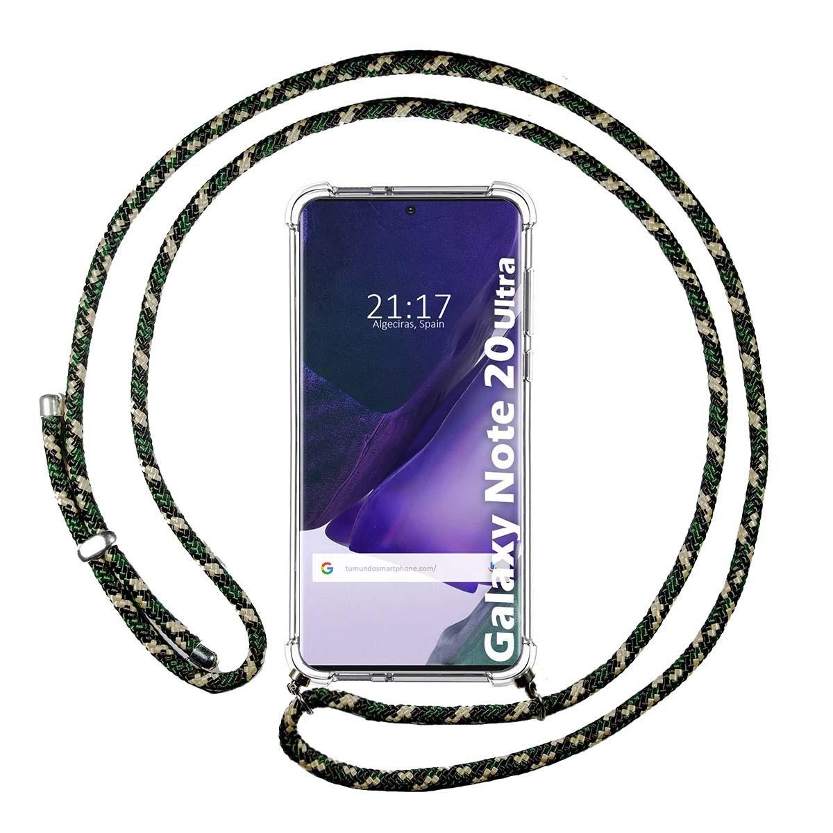 Funda Colgante Transparente para Samsung Galaxy Note 20 Ultra con Cordon Verde / Dorado