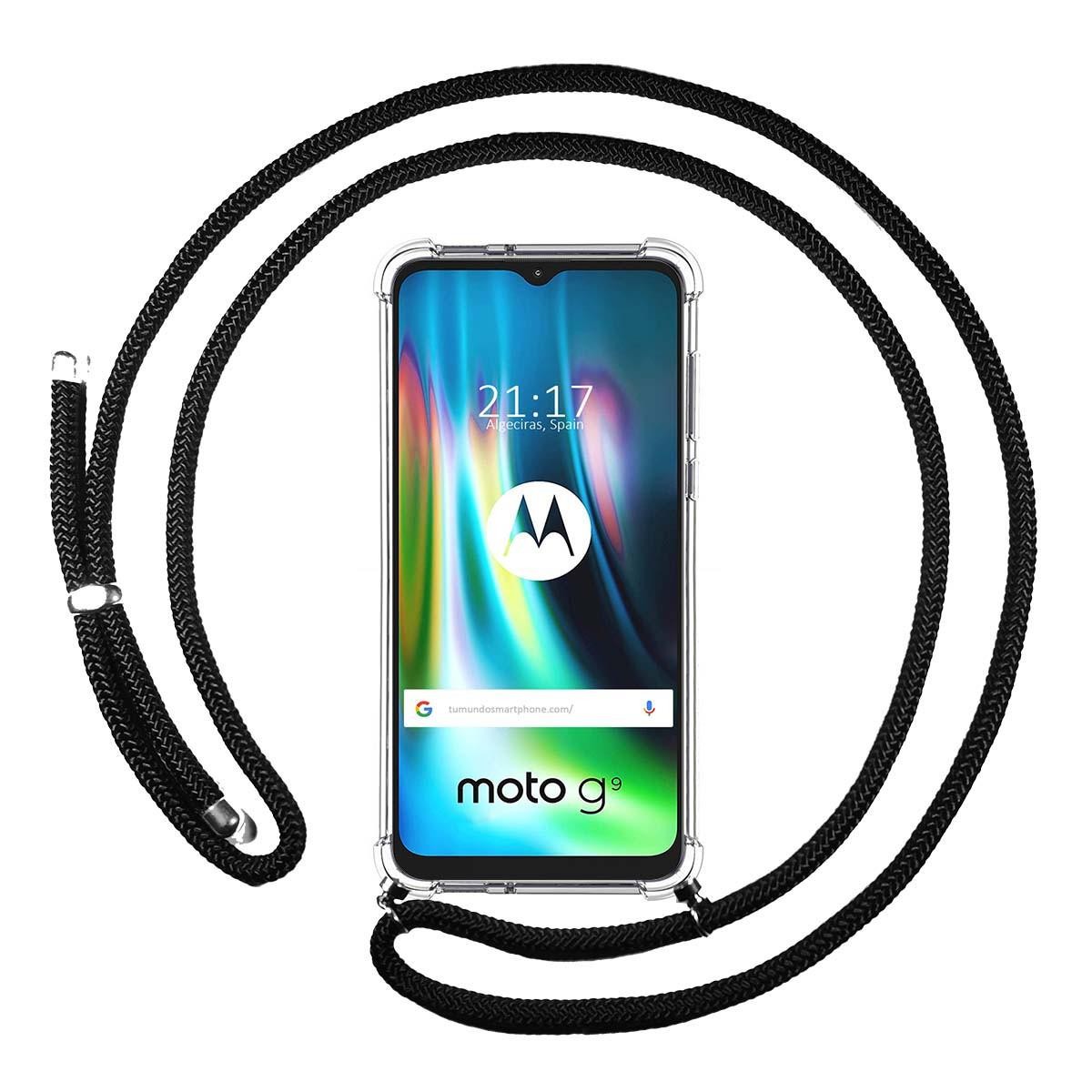 Funda Colgante Transparente para Motorola Moto G9 Play / E7 Plus con Cordon Negro